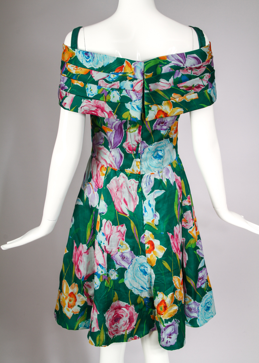 Vintage Arnold Scaasi Floral Silk Garden Party Cocktail Dress