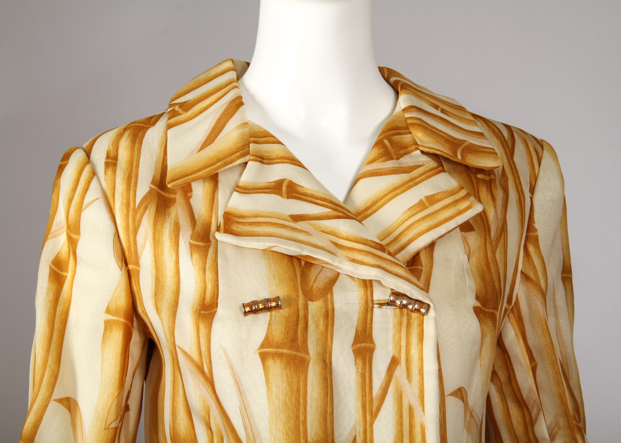 1970s Bill Blass Bamboo Print Double Breasted Coat Jacket