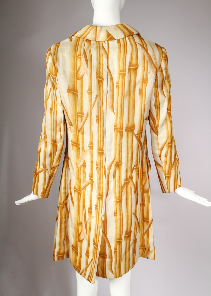 1970s Bill Blass Bamboo Print Double Breasted Coat Jacket