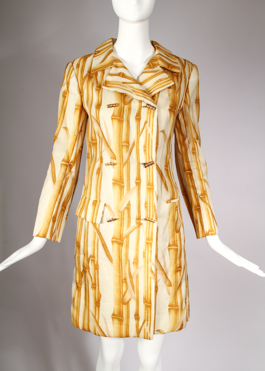 1970s Bill Blass Bamboo Print Double Breasted Coat Jacket
