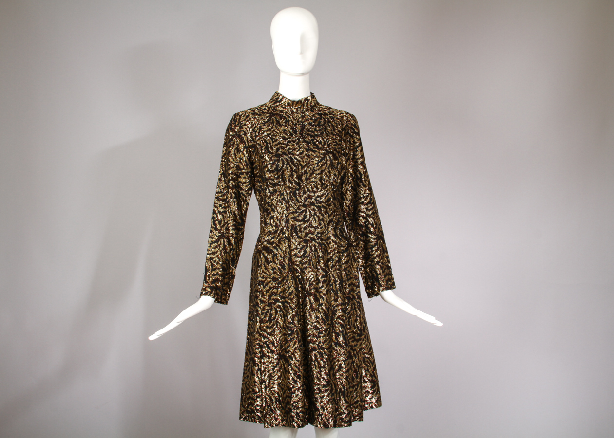 1970s Lillie Rubin Black & Gold Cocktail Dress