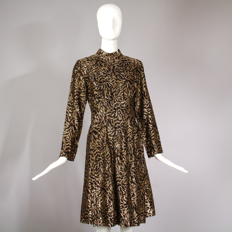 1970s Lillie Rubin Black & Gold Cocktail Dress