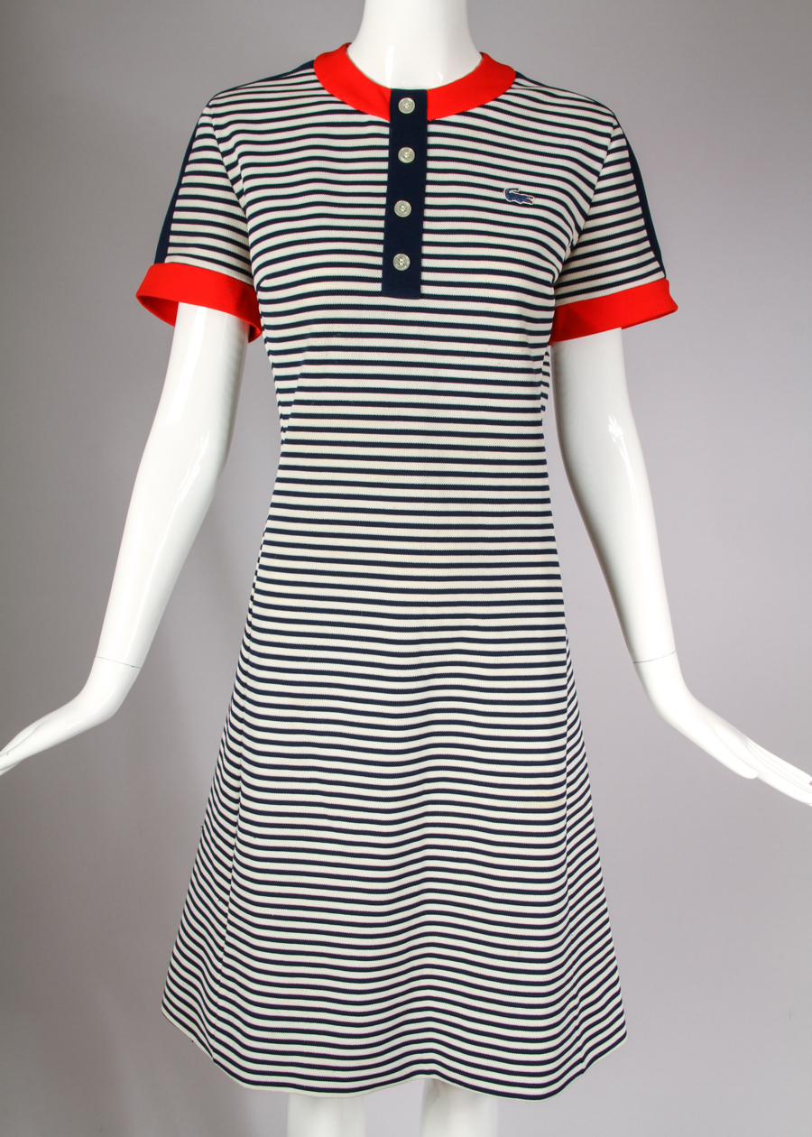 1970s Vintage Lacoste Striped Chemise Scooter Day Dress