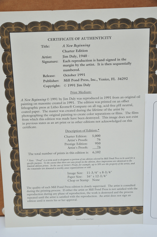 Jim Daly "A New Beginning" Signed Limited Edition Print