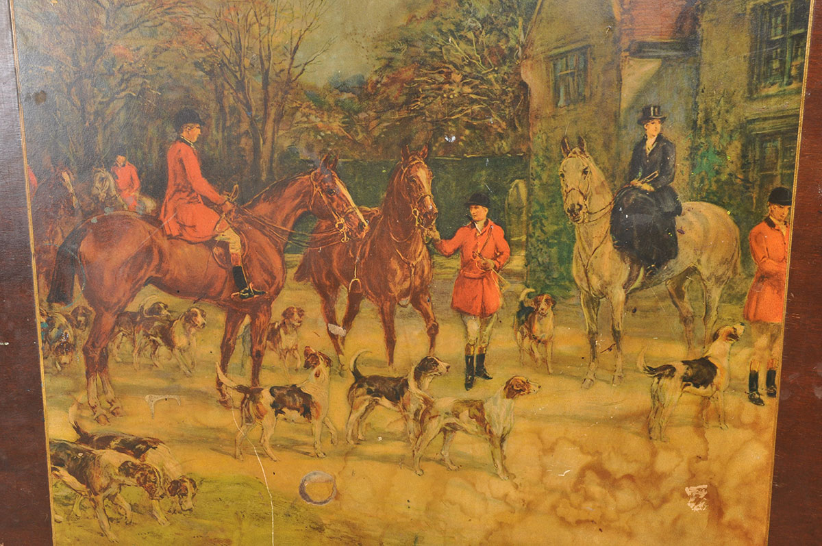 Vintage Wooden Folding Card Table with Equestrian Scene