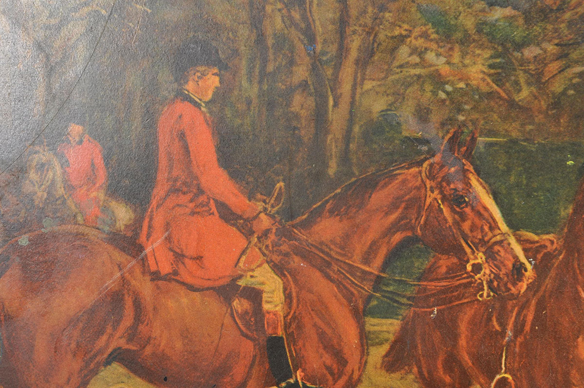 Vintage Wooden Folding Card Table with Equestrian Scene