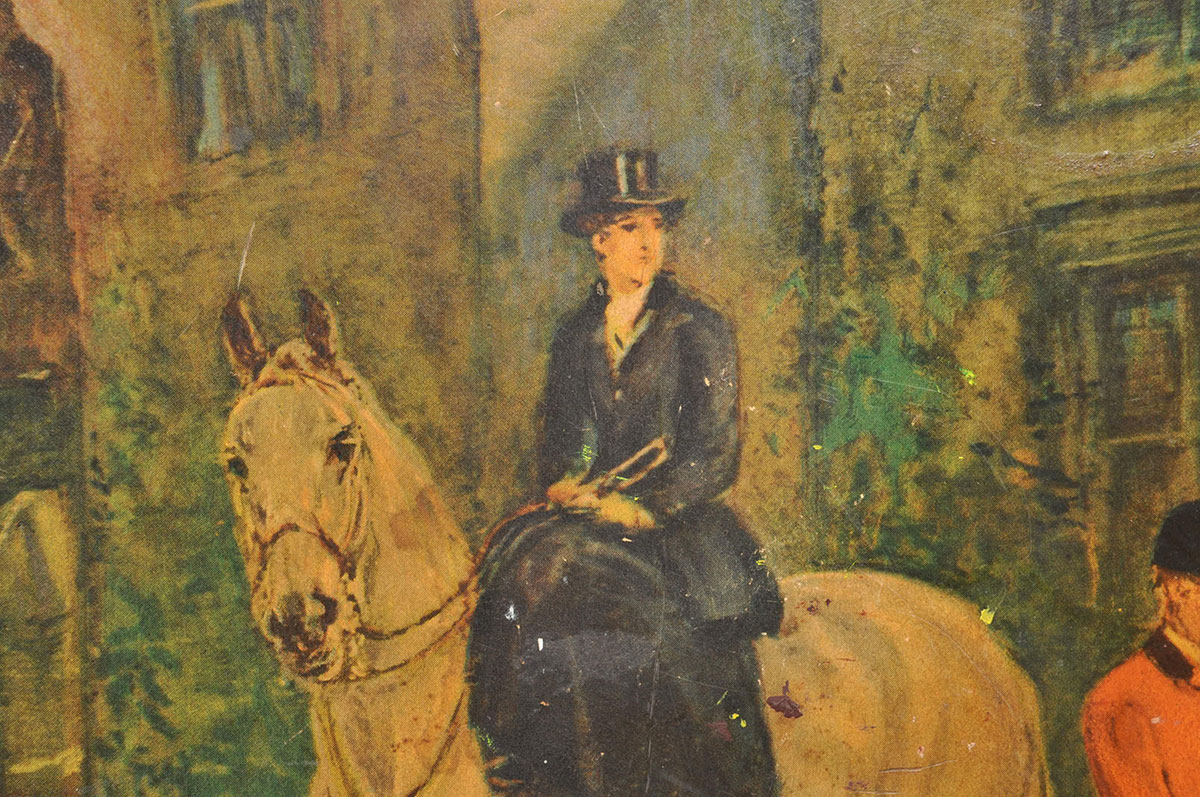 Vintage Wooden Folding Card Table with Equestrian Scene