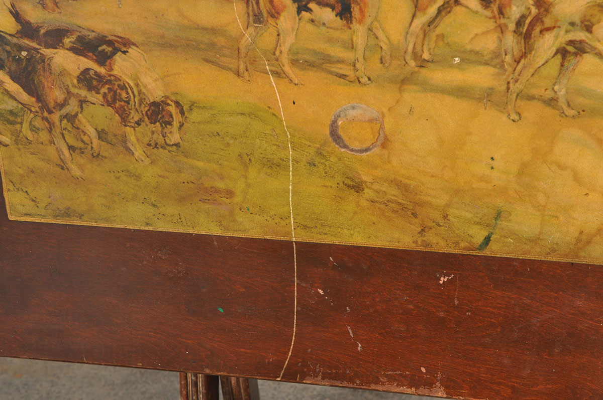 Vintage Wooden Folding Card Table with Equestrian Scene