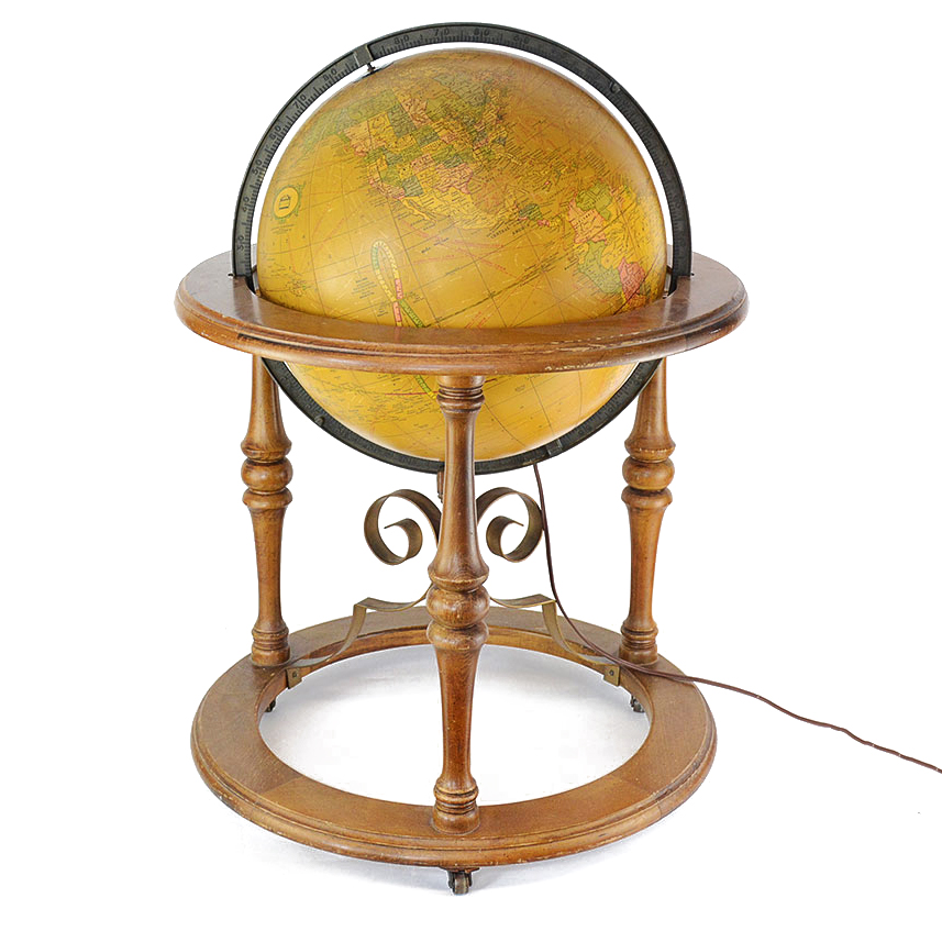 1960s Butler Illuminated Globe with Wooden Stand