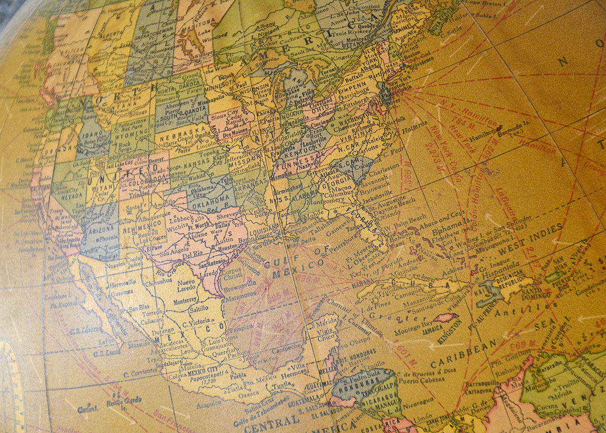 1960s Butler Illuminated Globe with Wooden Stand