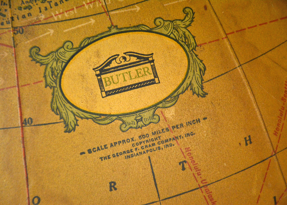 1960s Butler Illuminated Globe with Wooden Stand