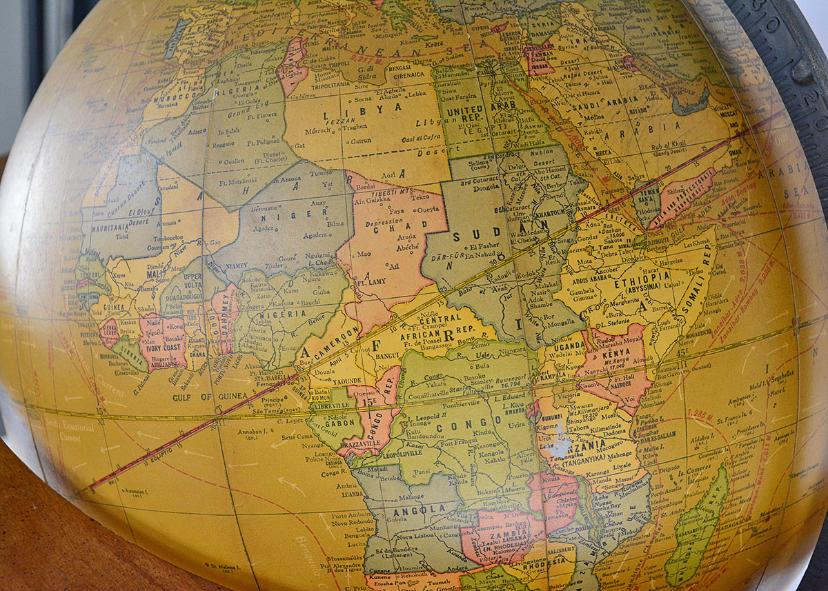 1960s Butler Illuminated Globe with Wooden Stand