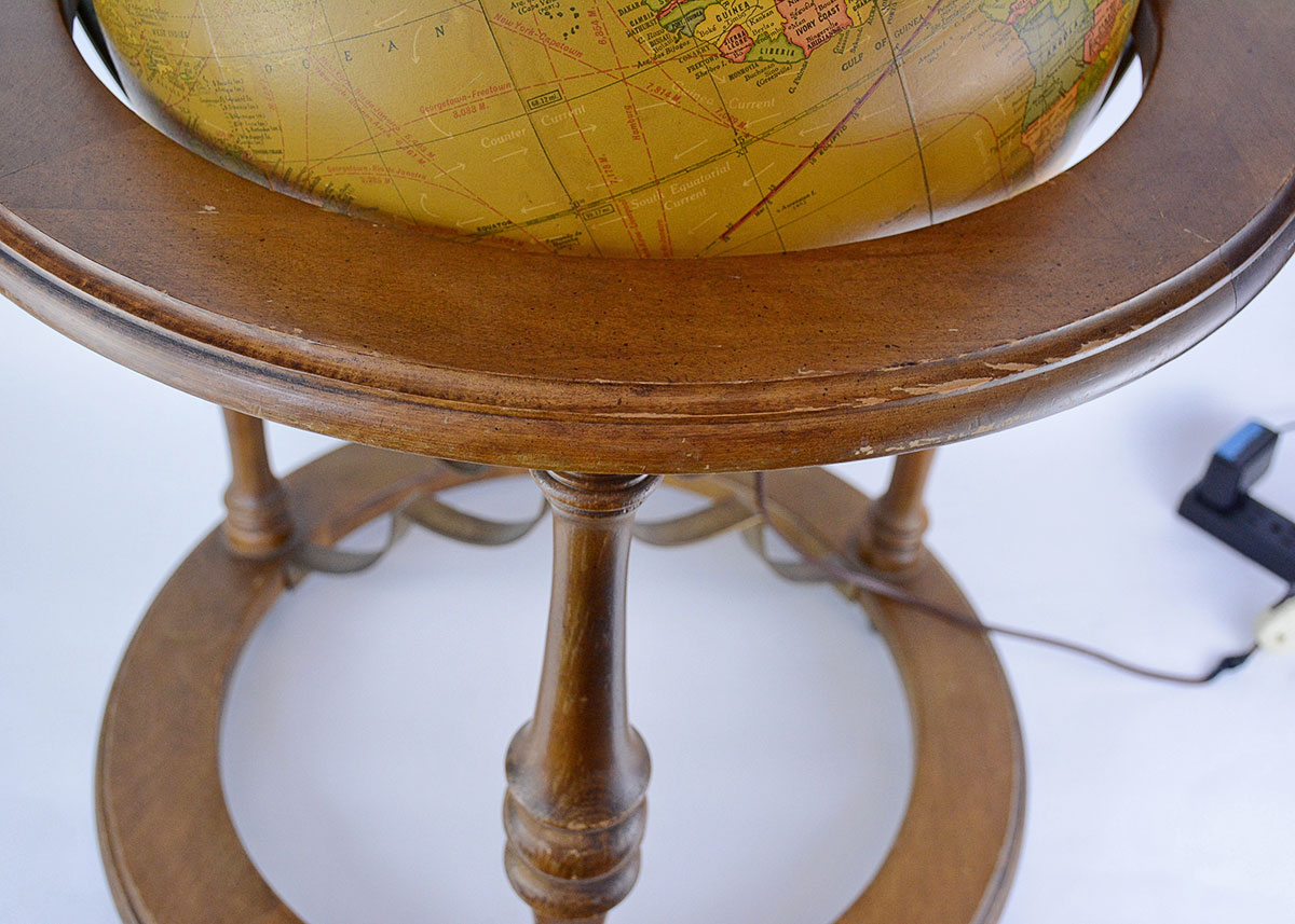 1960s Butler Illuminated Globe with Wooden Stand