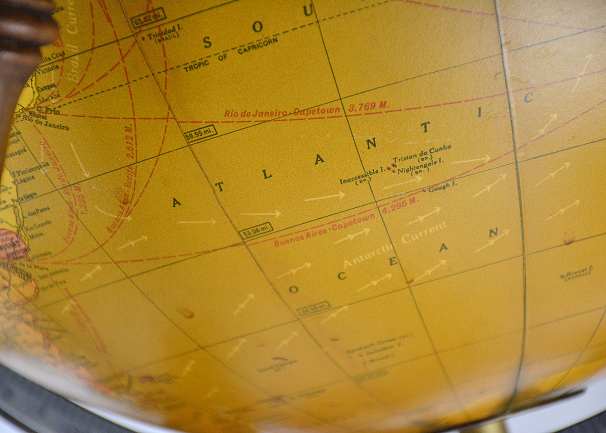 1960s Butler Illuminated Globe with Wooden Stand