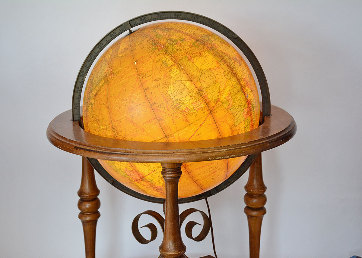 1960s Butler Illuminated Globe with Wooden Stand