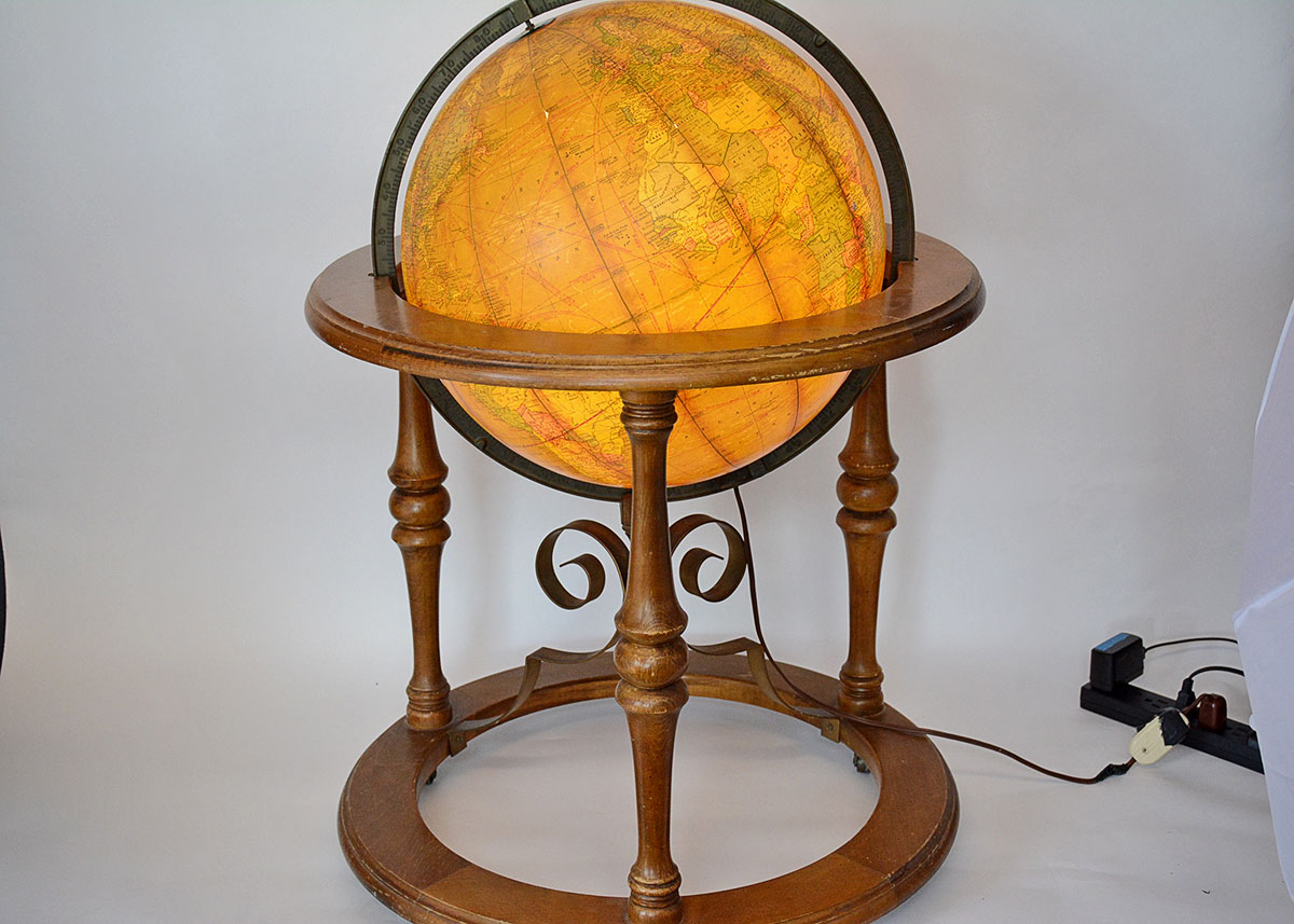 1960s Butler Illuminated Globe with Wooden Stand