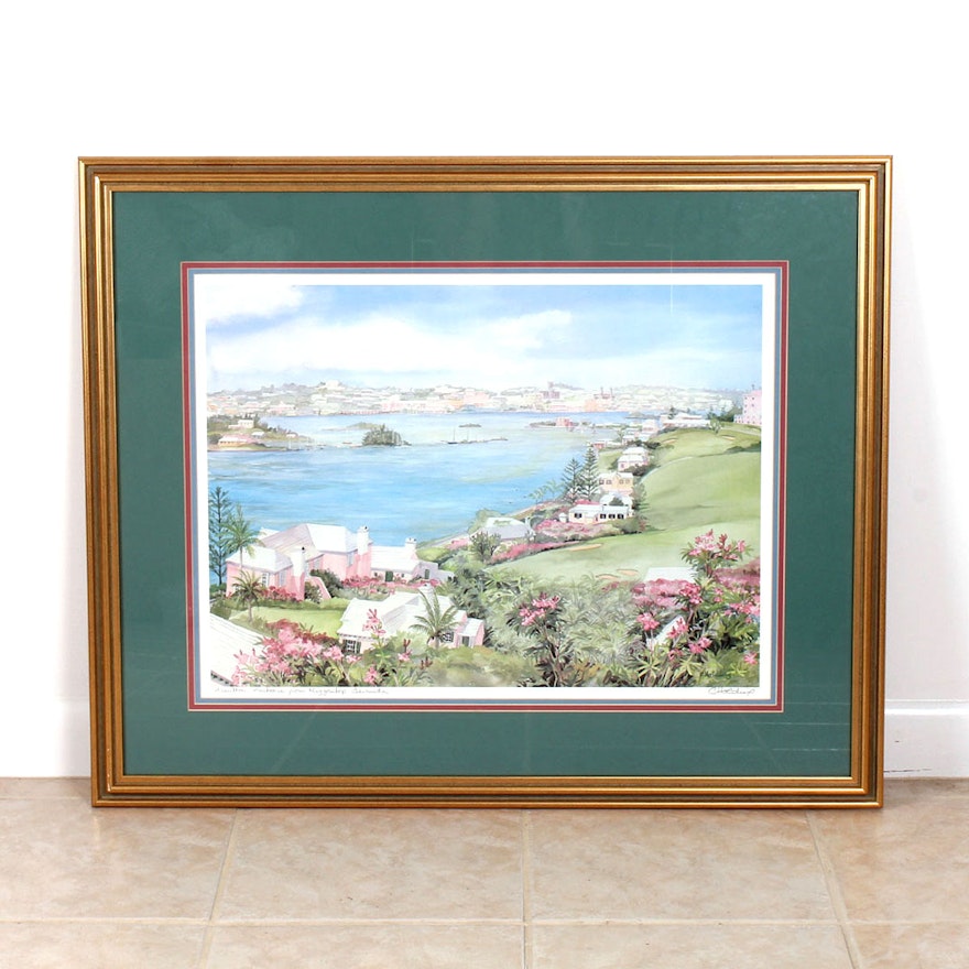 Carole Holding Signed Offset Lithograph "Hamilton Harbour from Mizzentop, Bermuda"