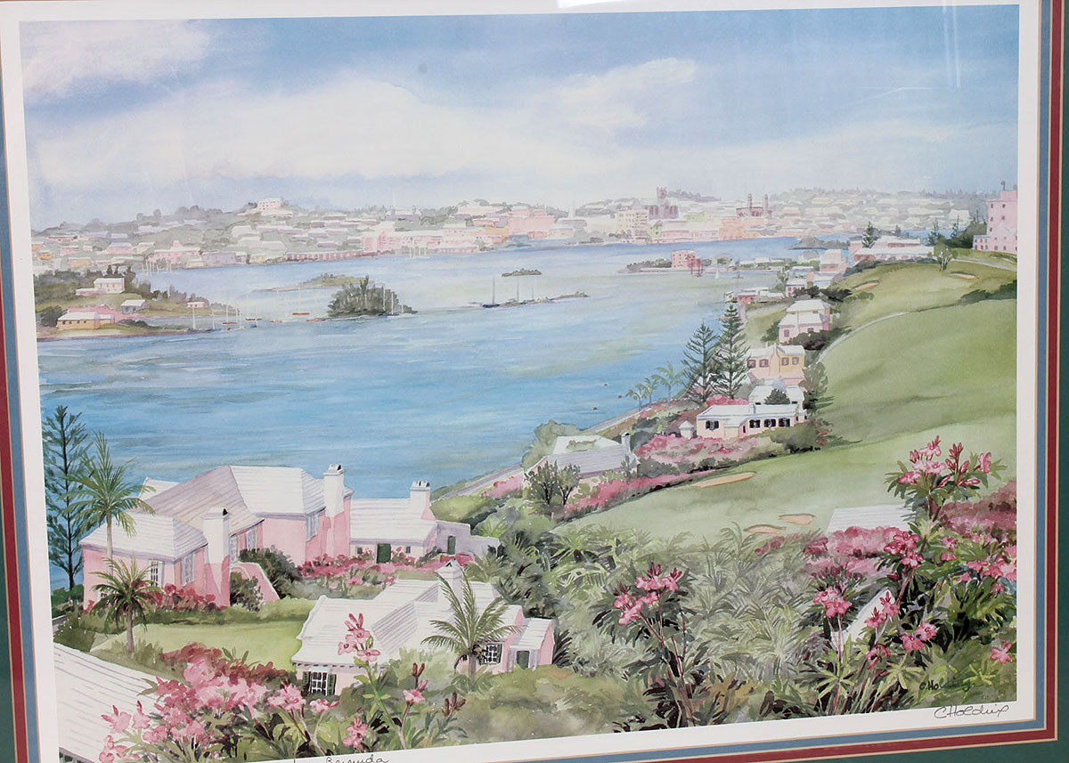Carole Holding Signed Offset Lithograph "Hamilton Harbour from Mizzentop, Bermuda"