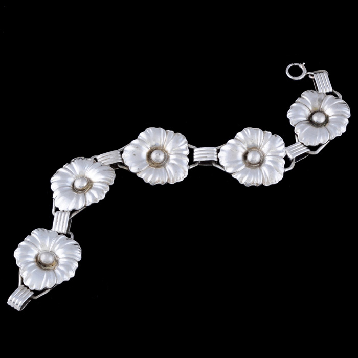 Sterling Silver Floral Link Bracelet