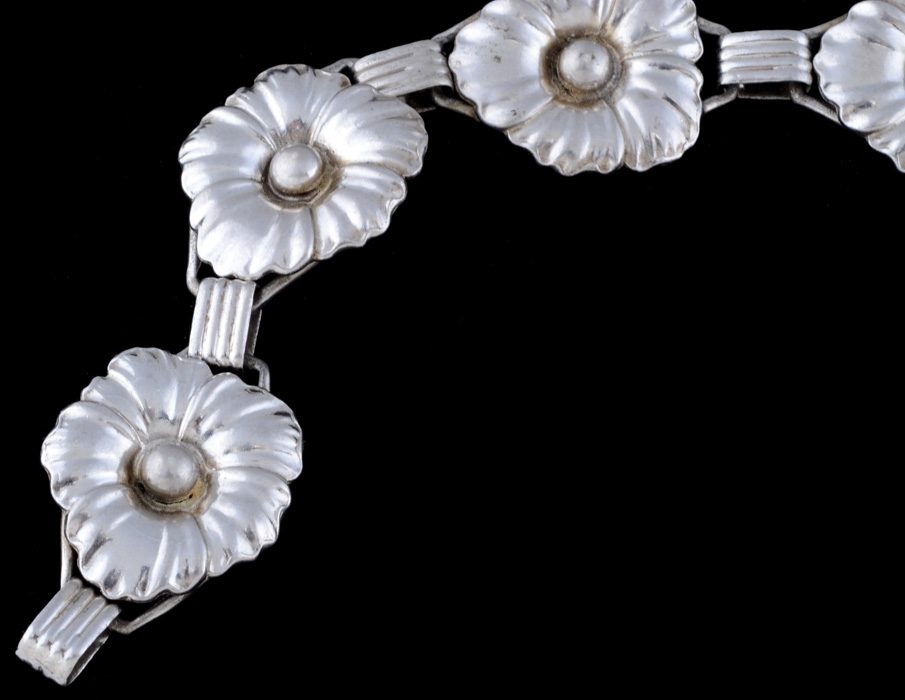 Sterling Silver Floral Link Bracelet
