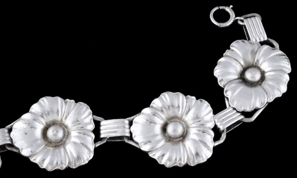 Sterling Silver Floral Link Bracelet