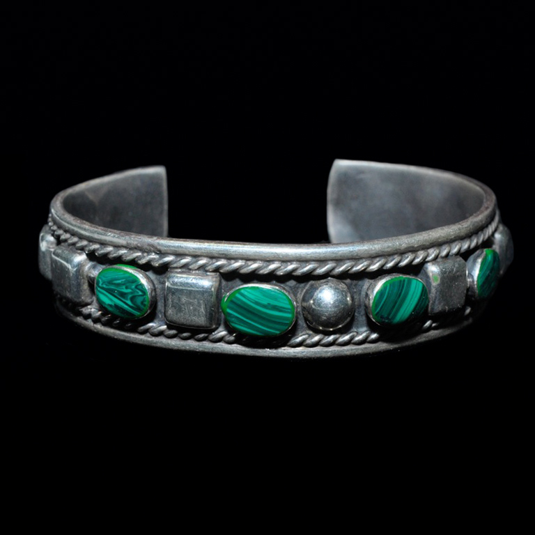 Sterling and Faux Malachite Cuff Bracelet