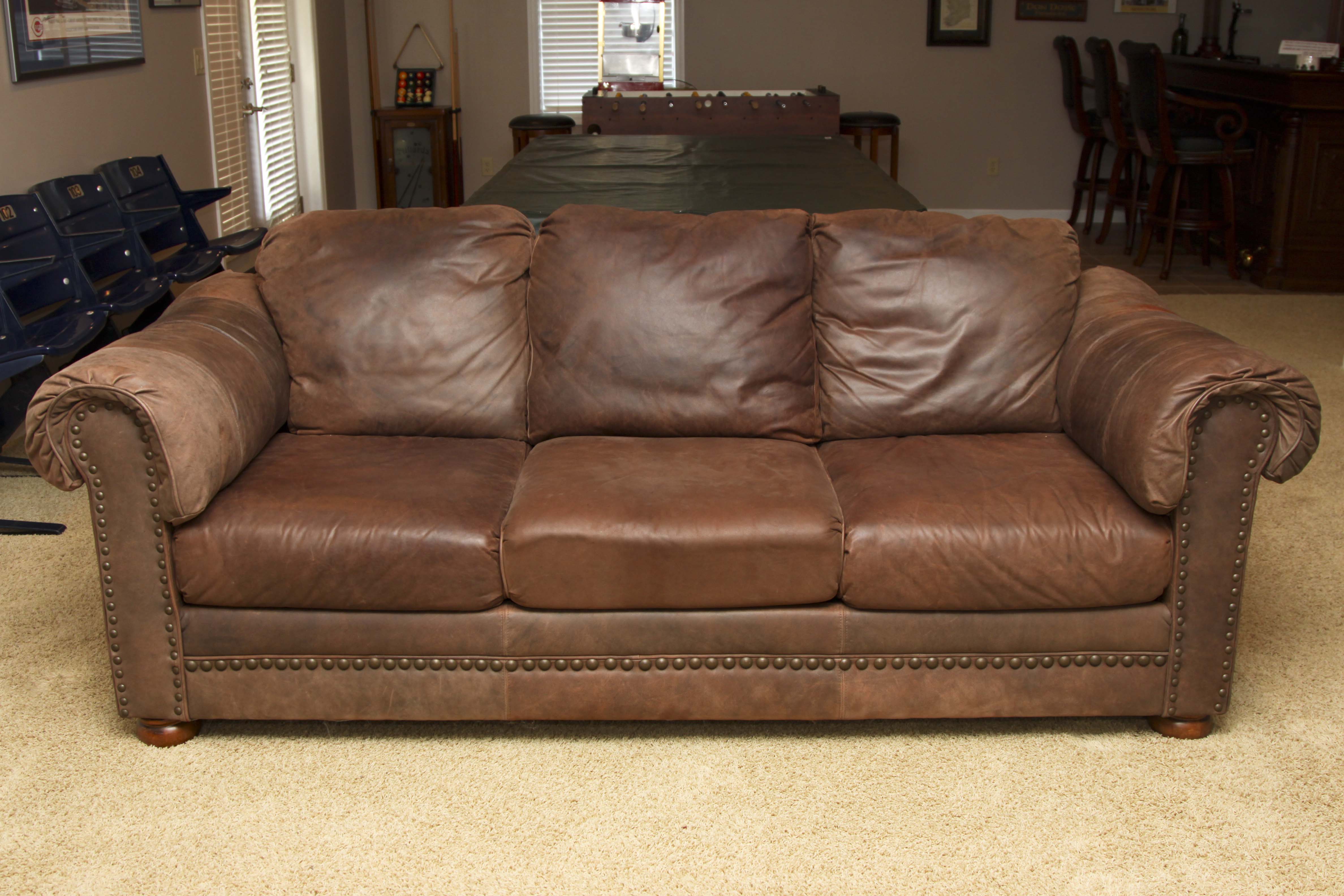 Faux Leather Sofa with Tack Trim