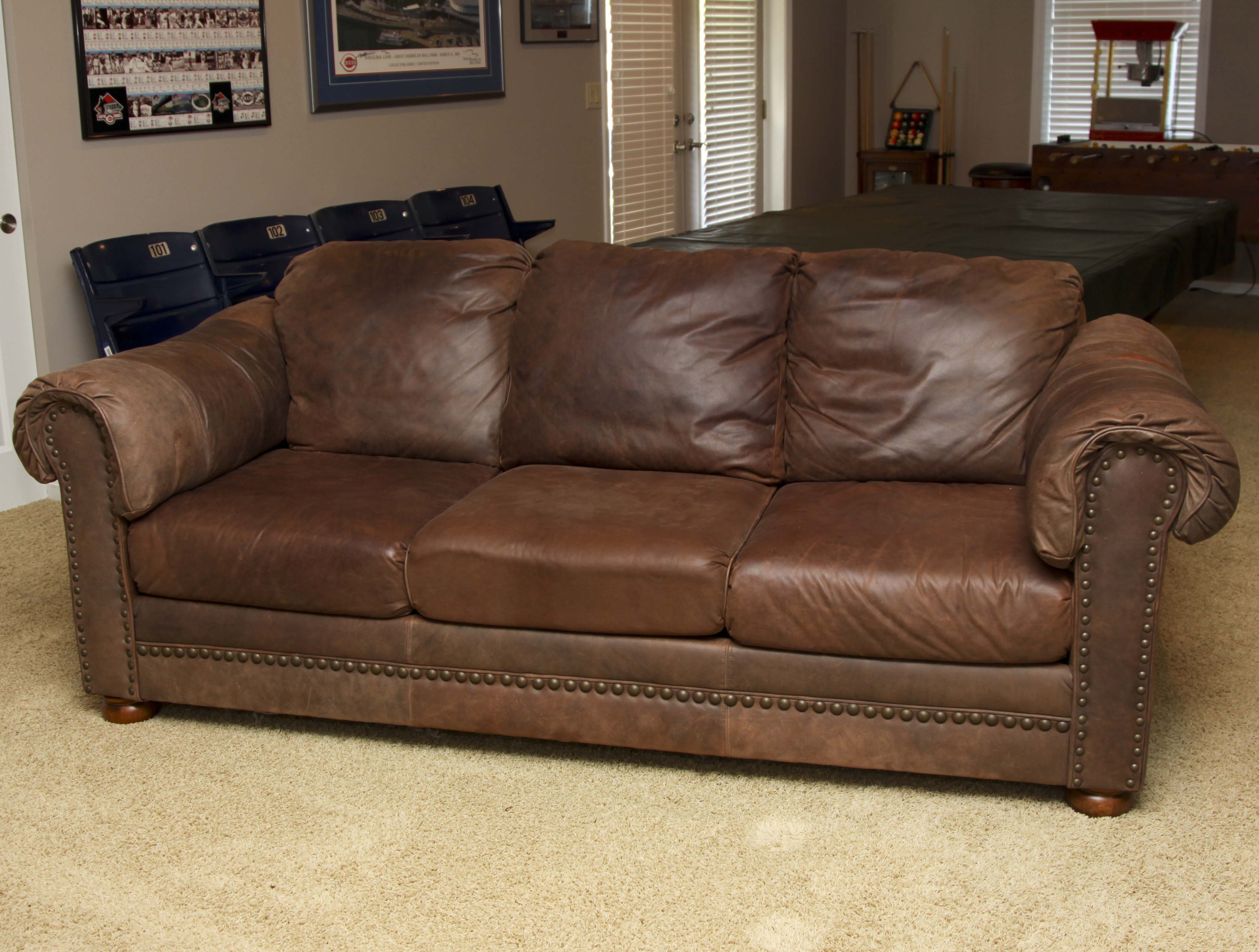 Faux Leather Sofa with Tack Trim