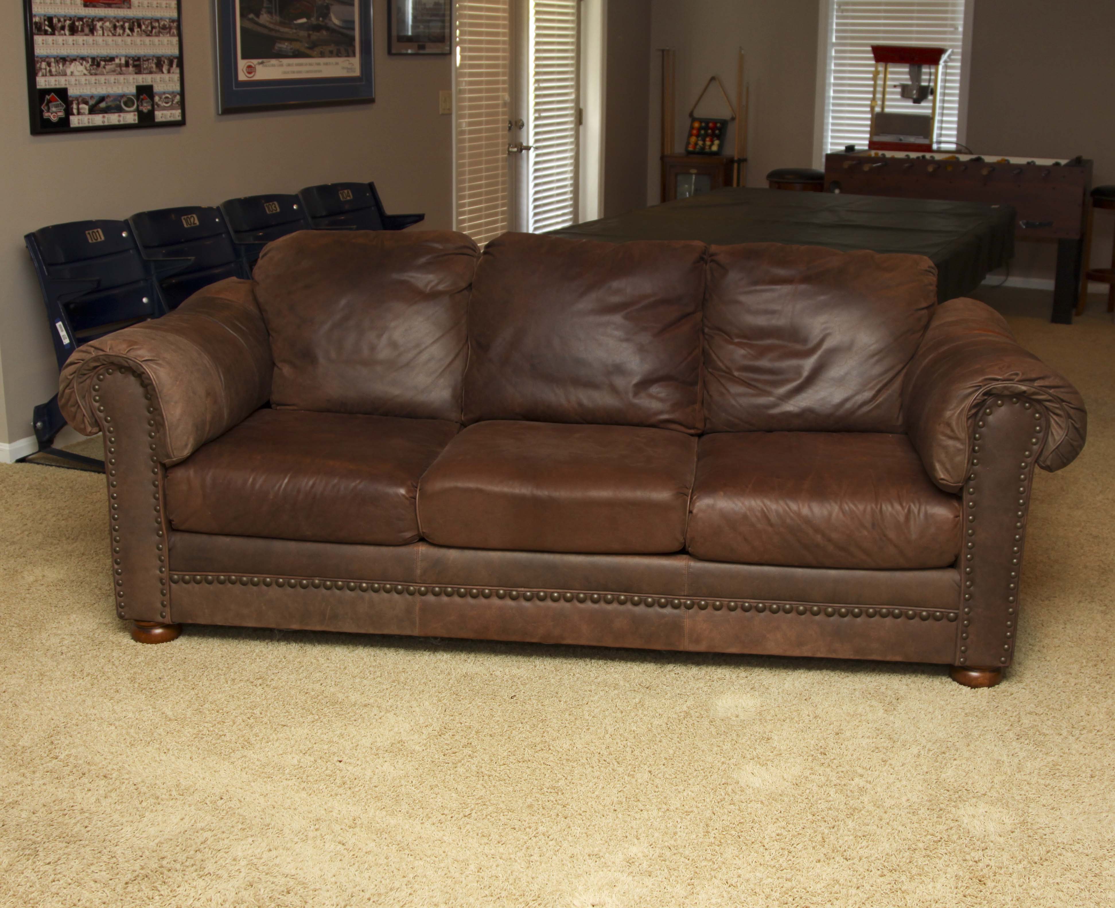Faux Leather Sofa with Tack Trim