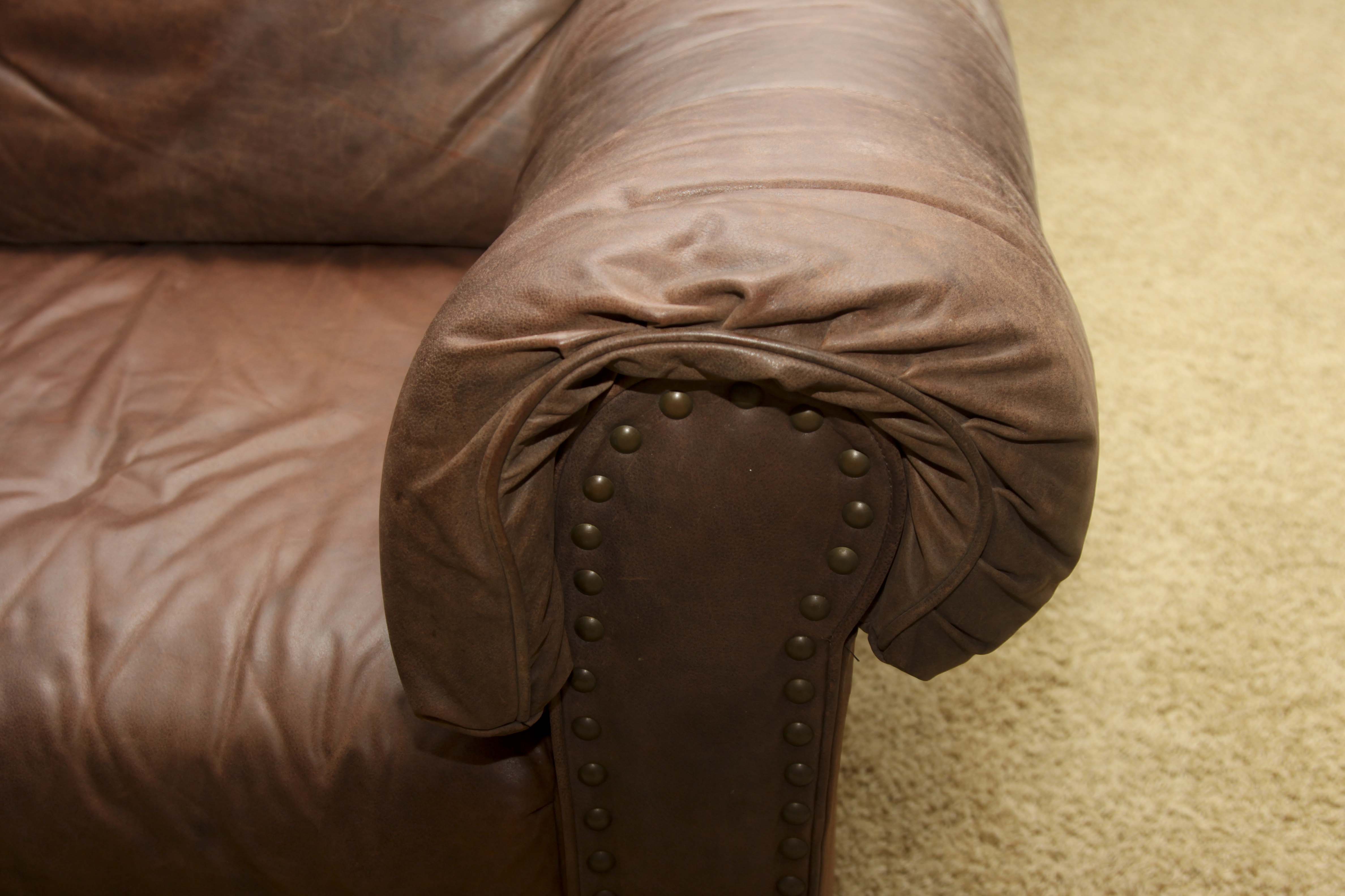 Faux Leather Sofa with Tack Trim