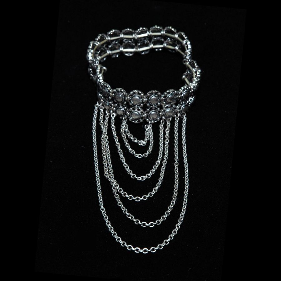Silver Tone Arm Cuff with Chain Detail