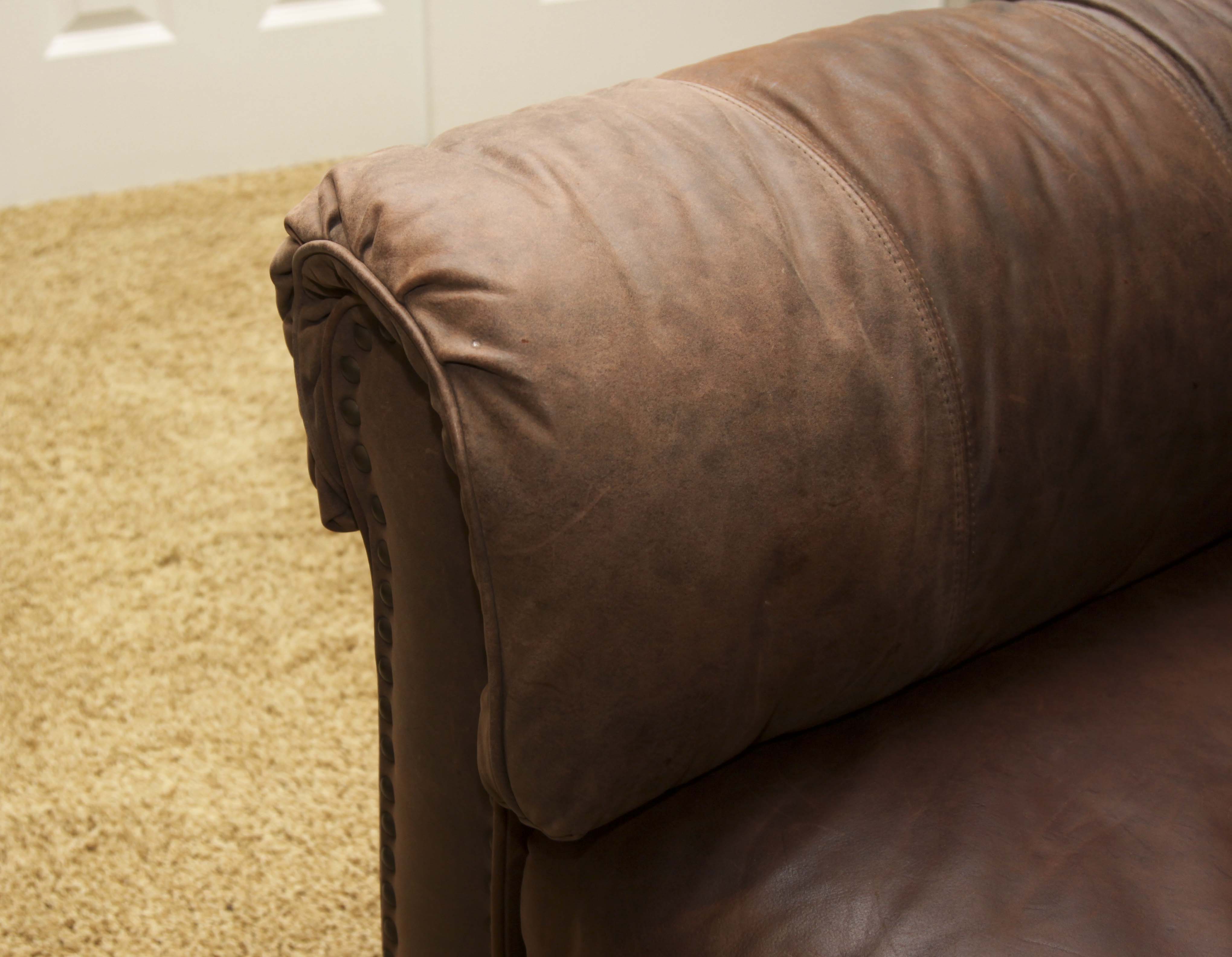 Faux Leather Sofa with Tack Trim