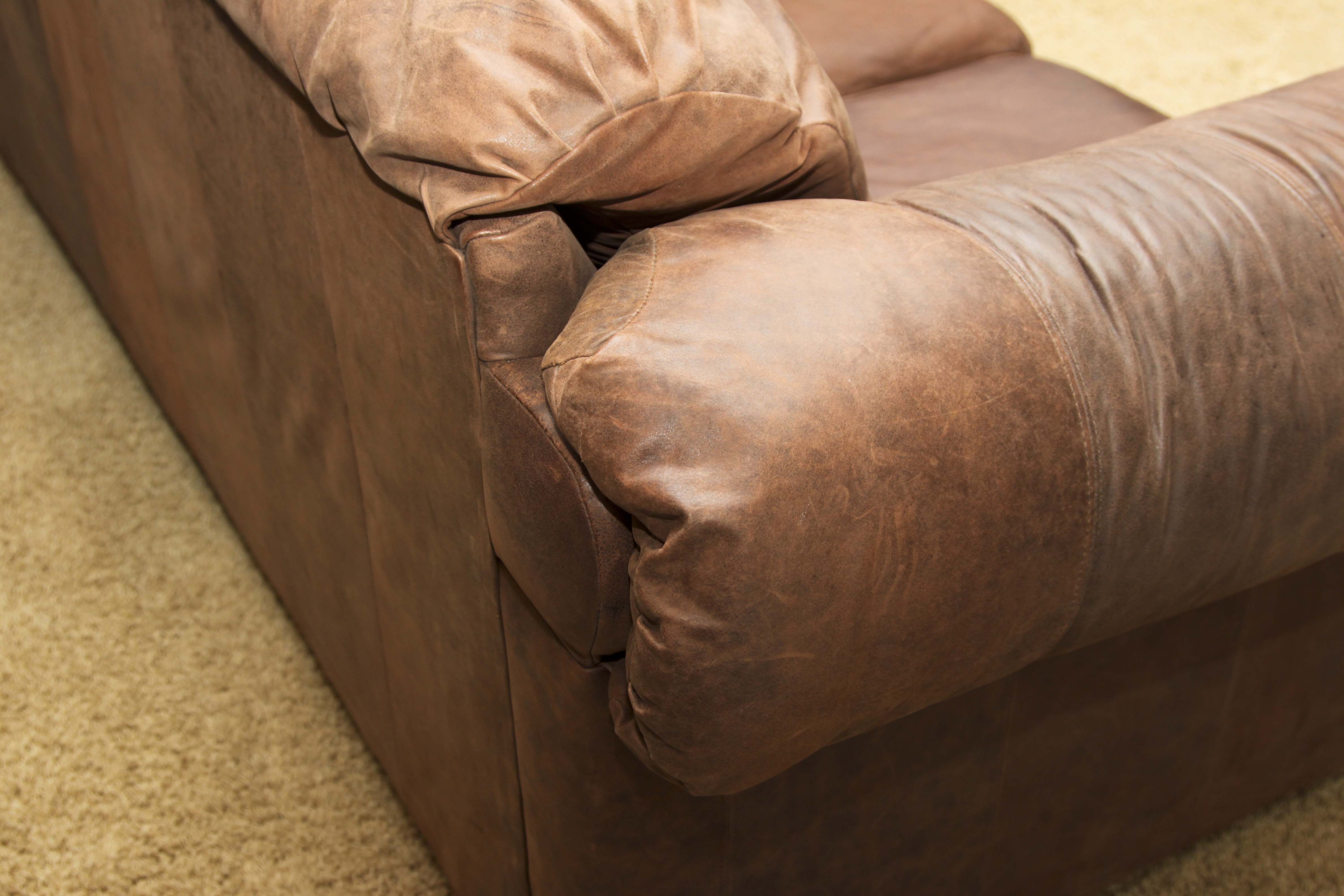 Faux Leather Sofa with Tack Trim
