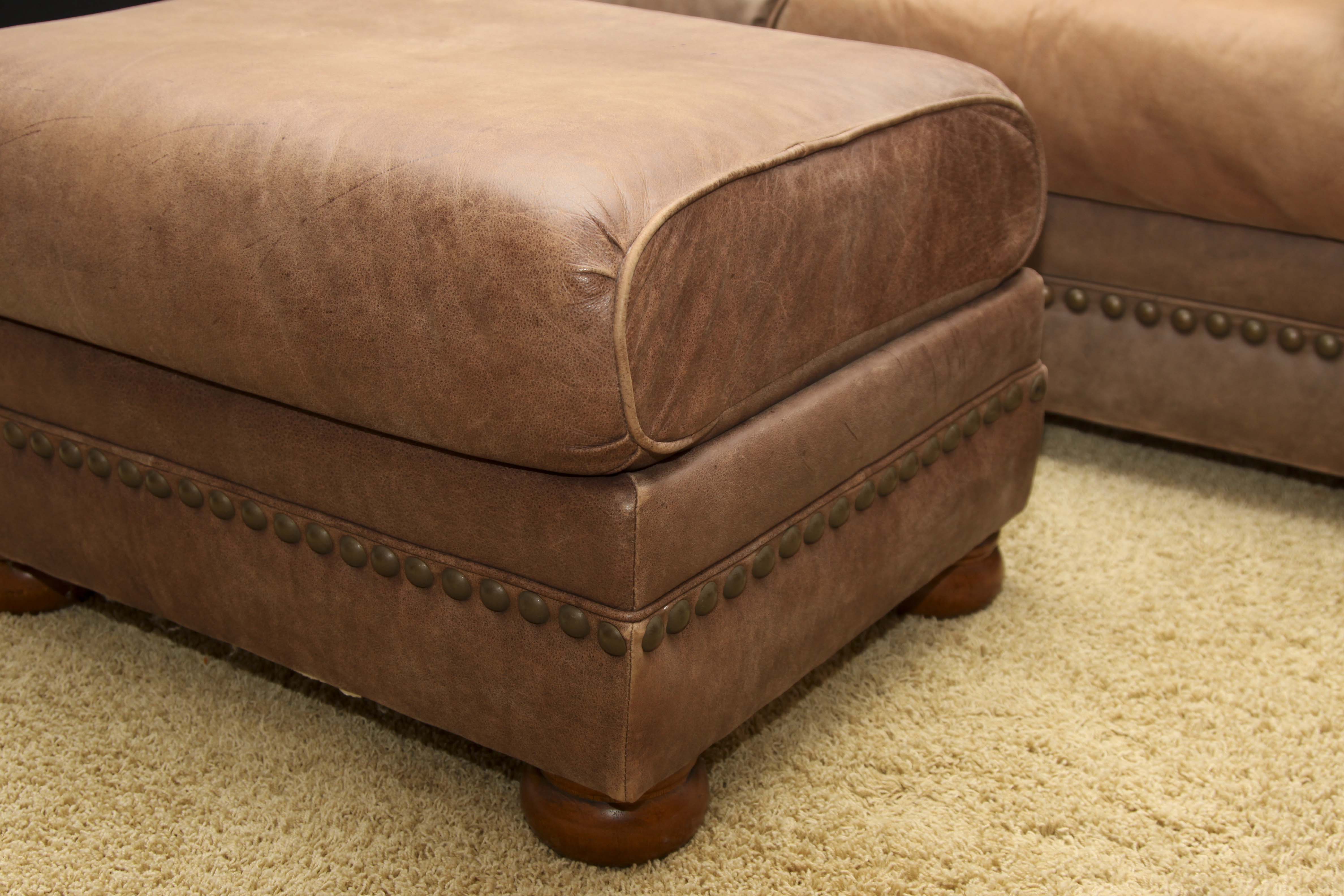 Faux Leather Loveseat and Ottoman with Tack Trim