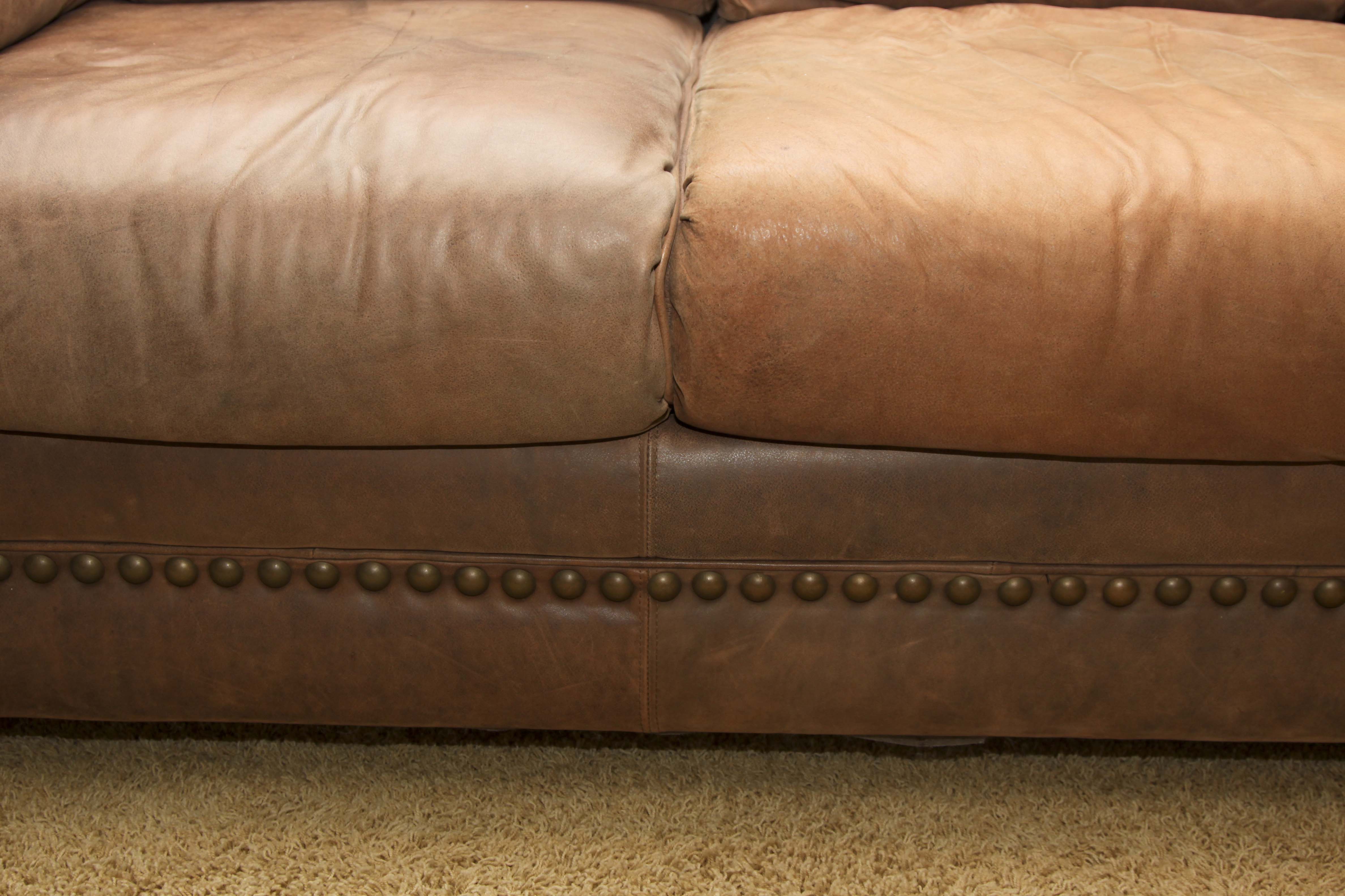 Faux Leather Loveseat and Ottoman with Tack Trim