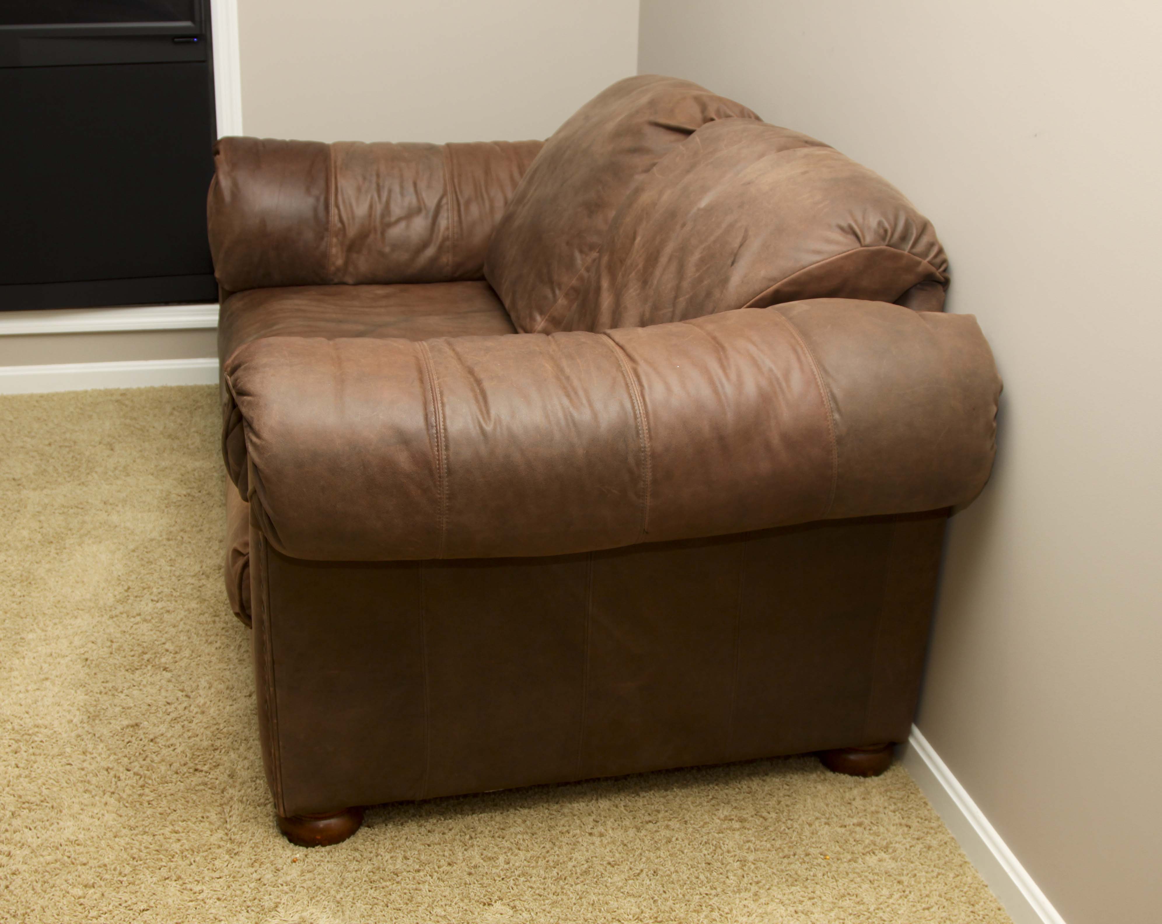 Faux Leather Loveseat and Ottoman with Tack Trim