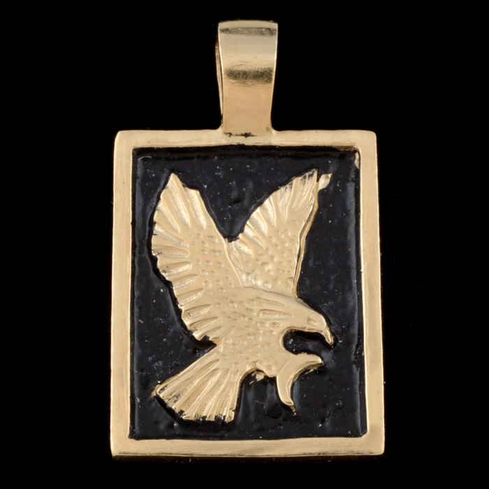 10K Yellow Gold and Black Enamel Eagle Pendant