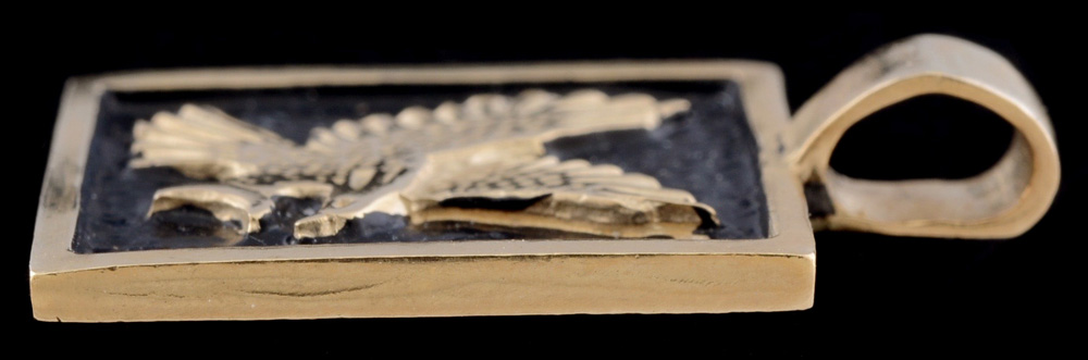 10K Yellow Gold and Black Enamel Eagle Pendant