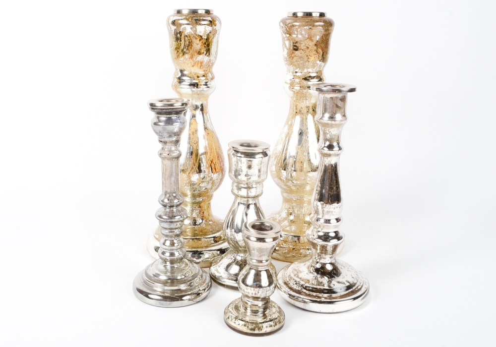Collection of Silver Toned Candlesticks