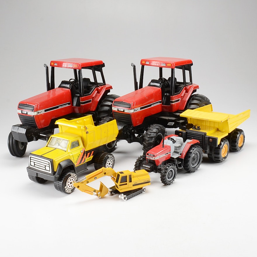 Ertl and Tonka Metal Toy Farm Tractors and Dump Trucks