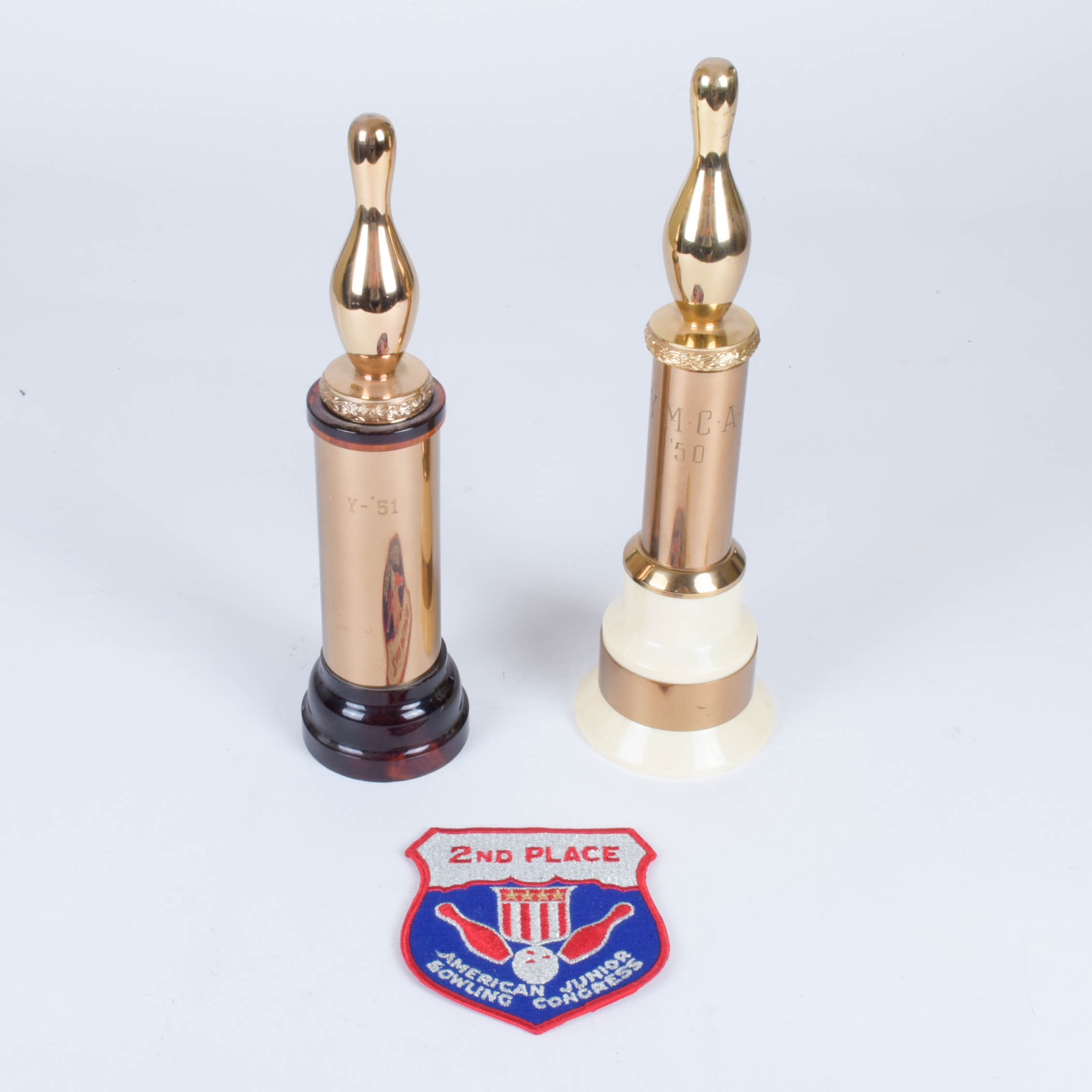 Pair of 1950s Bowling Trophies and 2nd Place Patch