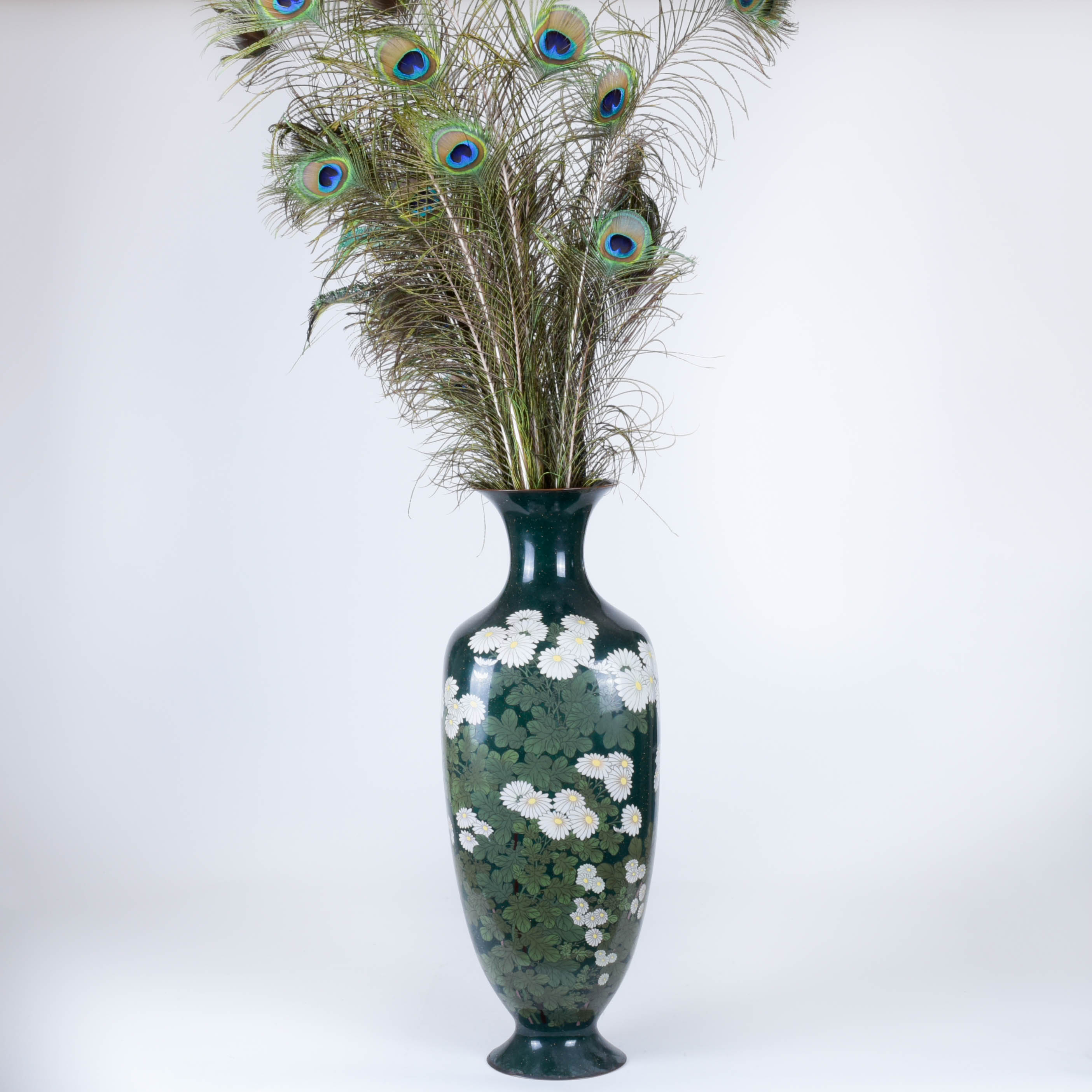 Asian-Style Urn with Peacock Feathers