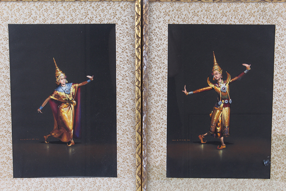 Pair of Nakorn Signed Gouache Paintings of Thai Dancers