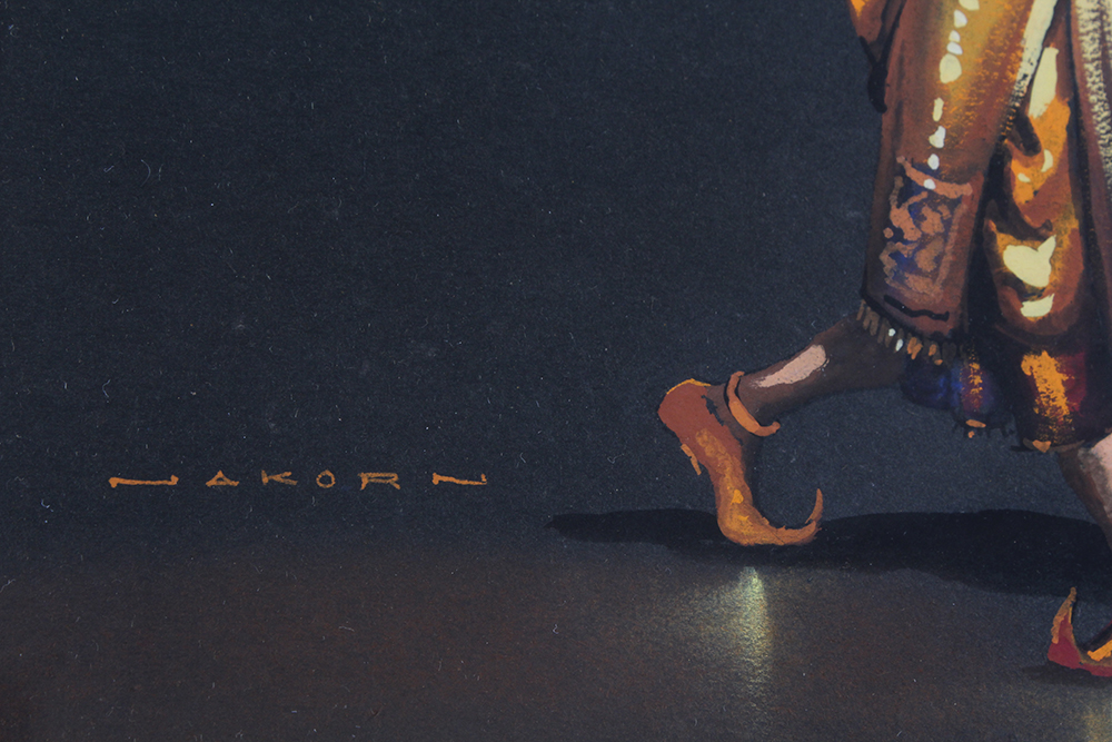 Pair of Nakorn Signed Gouache Paintings of Thai Dancers