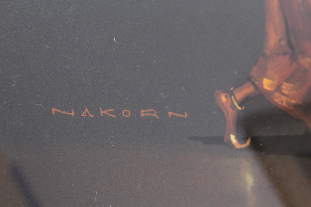 Pair of Nakorn Signed Gouache Paintings of Thai Dancers