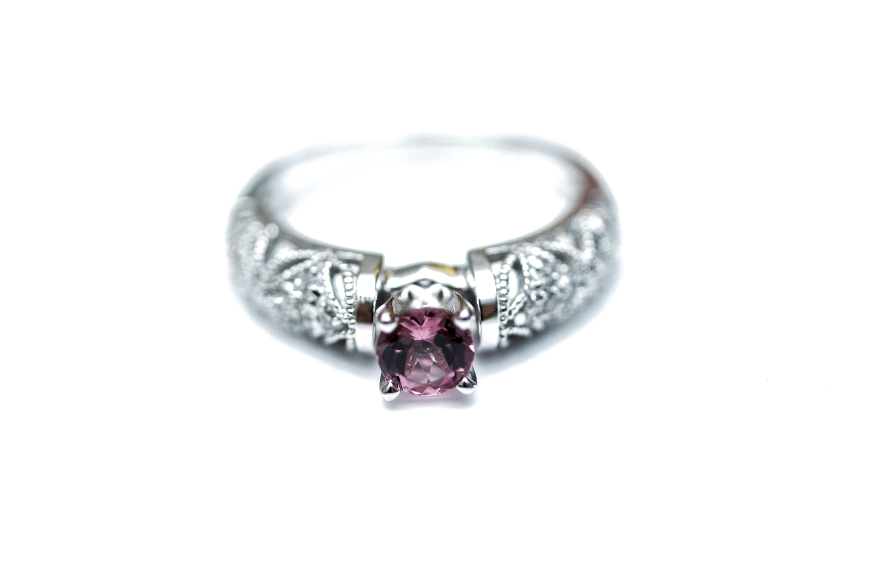 14K White Gold and Pink Tourmaline Ring with Diamonds