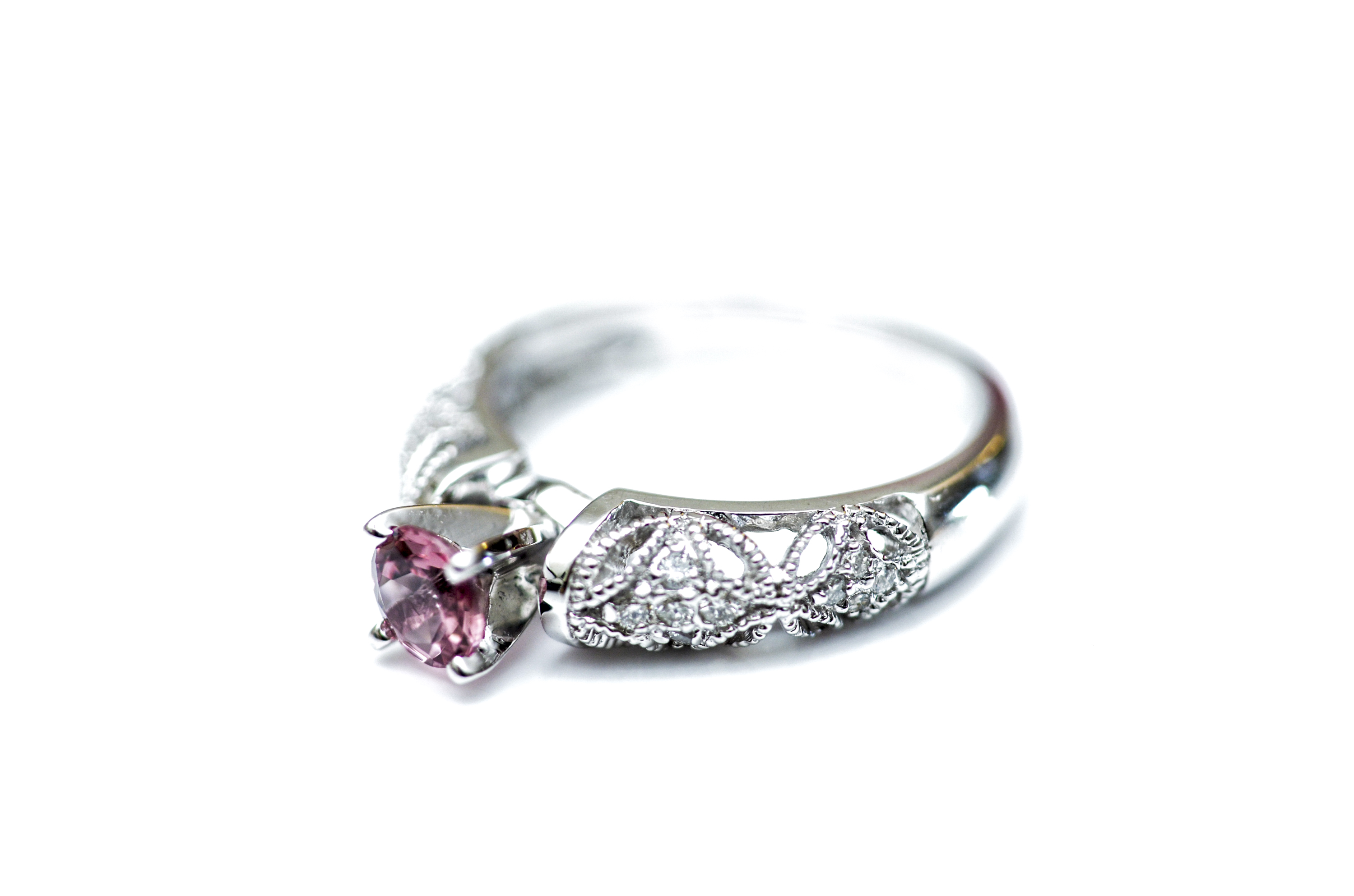 14K White Gold and Pink Tourmaline Ring with Diamonds