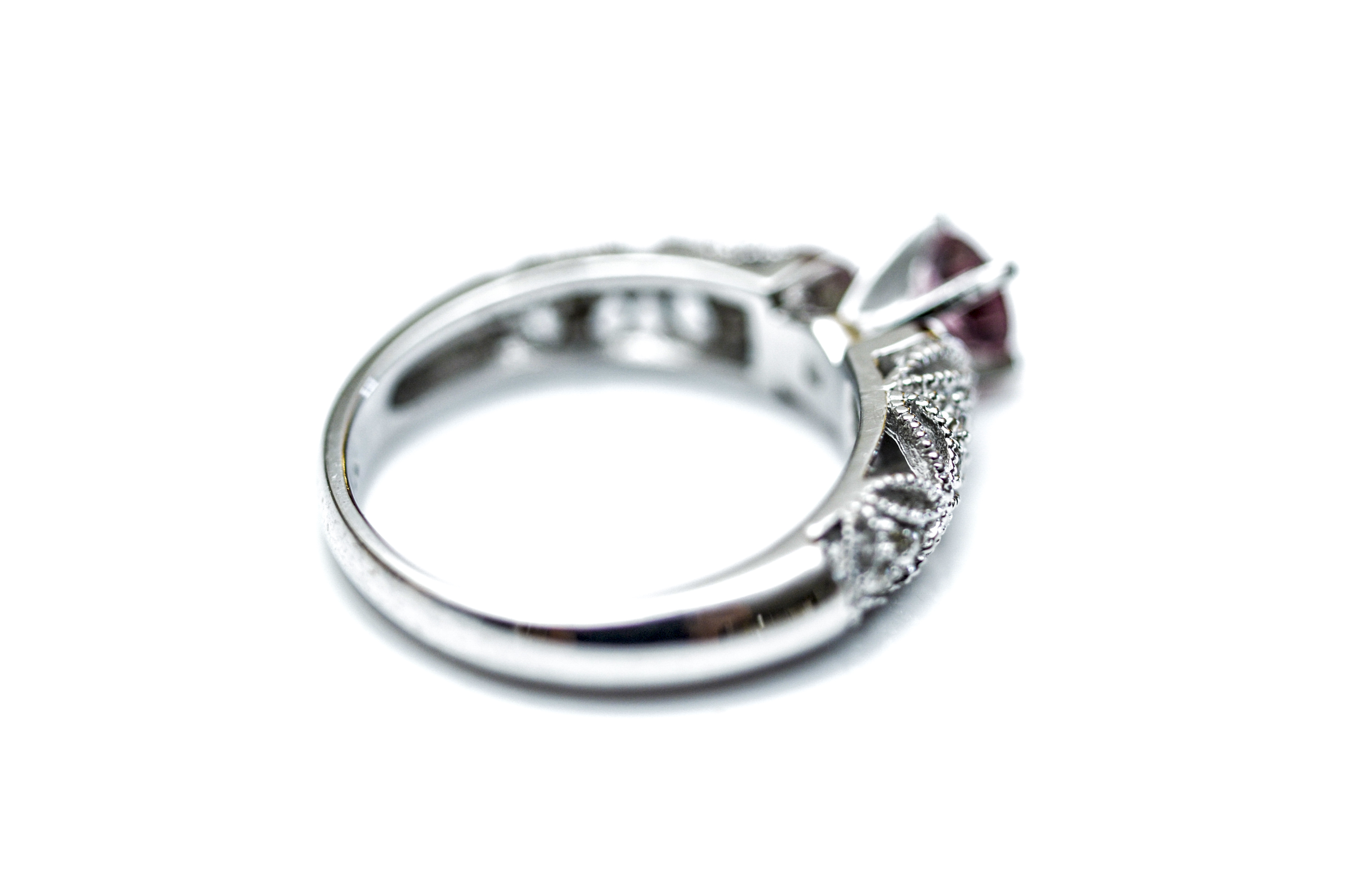 14K White Gold and Pink Tourmaline Ring with Diamonds