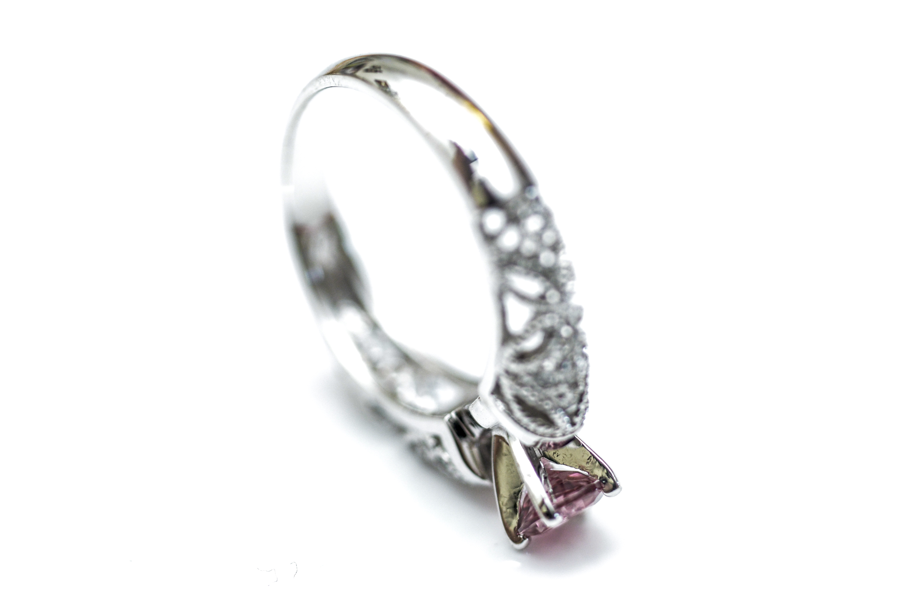 14K White Gold and Pink Tourmaline Ring with Diamonds