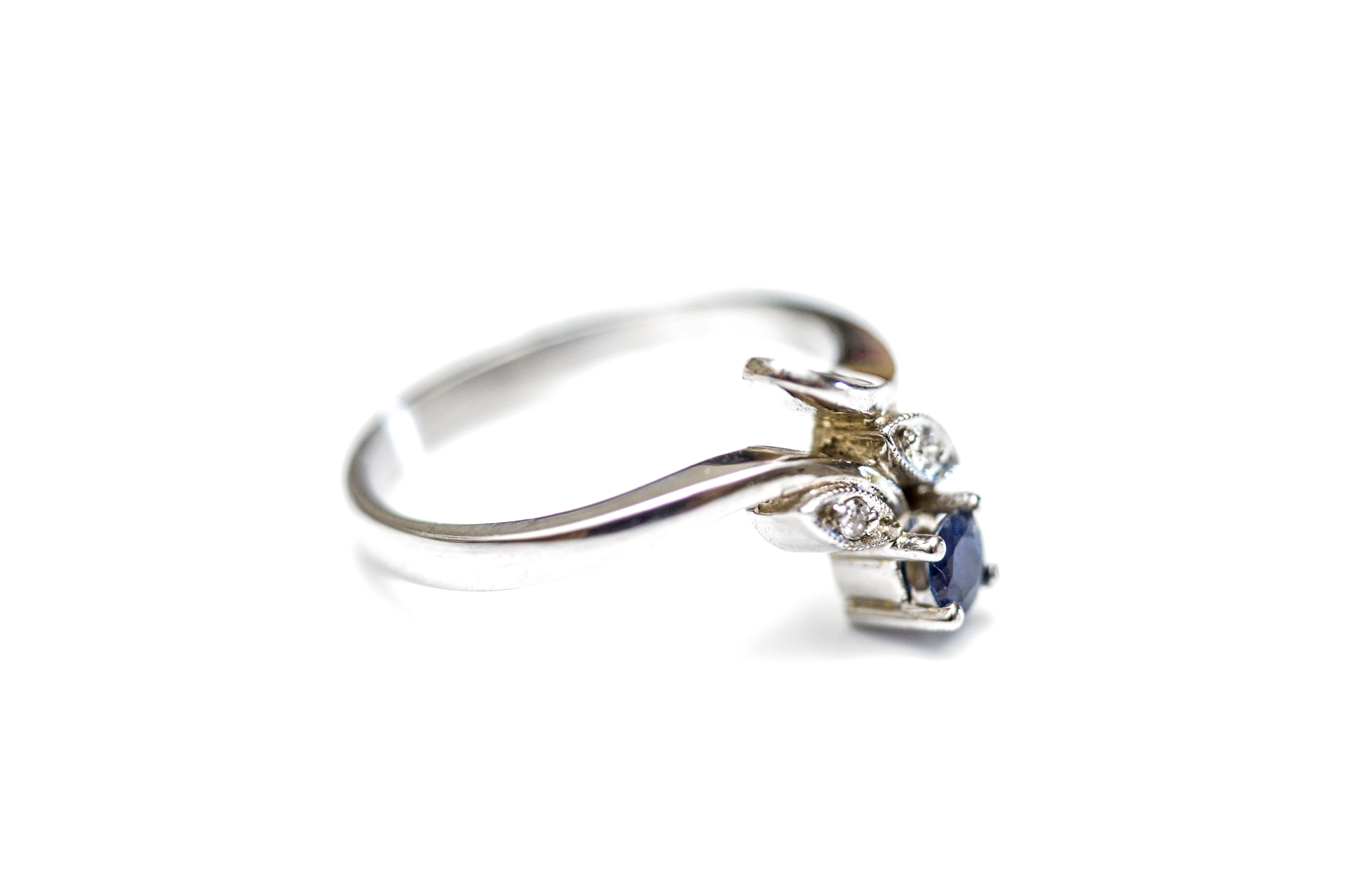 14K White Gold, Sapphire and Diamond Ring